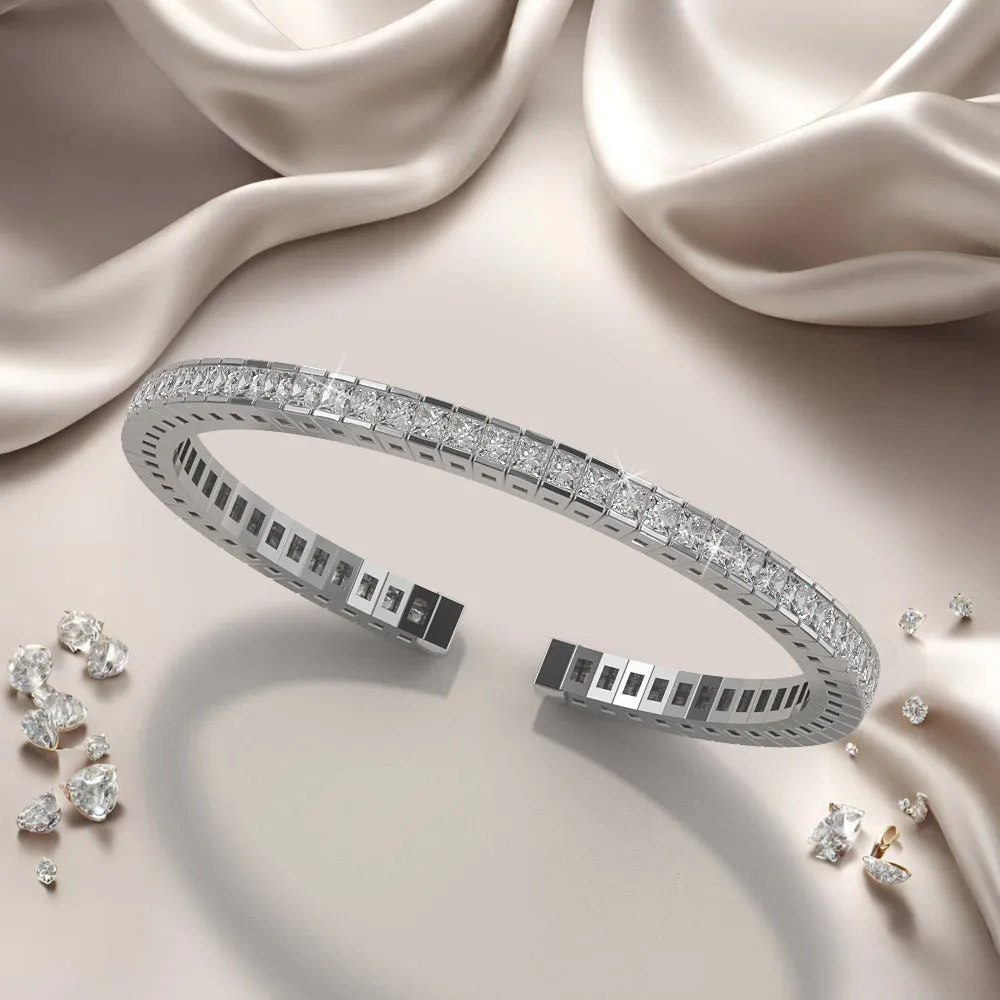 Princess Cut Flexible Diamond Bangle Lab-Grown Diamond Bracelet with 5.97 ct.(finished) 2.5mm