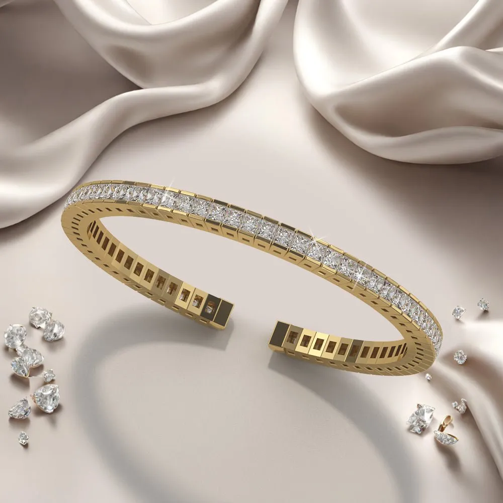 Princess Cut Flexible Diamond Bangle Lab-Grown Diamond Bracelet with 5.97 ct.(finished) 2.5mm