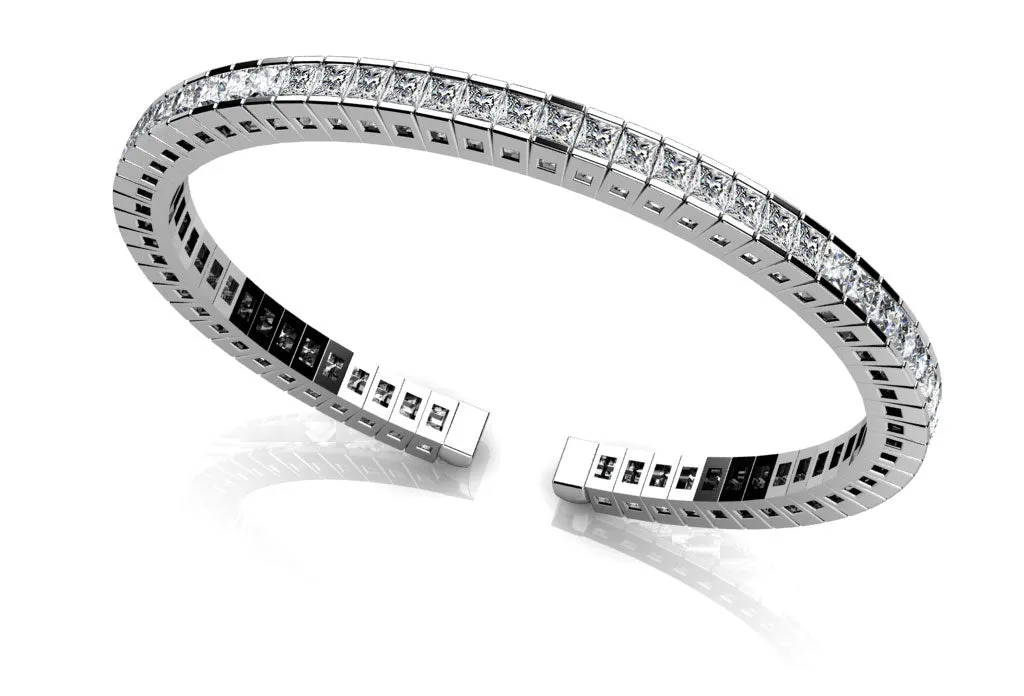Princess Cut Flexible Diamond Bangle Lab-Grown Diamond Bracelet with 5.97 ct.(finished) 2.5mm