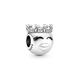Princess emoticon silver charm with clear cubic zirconia