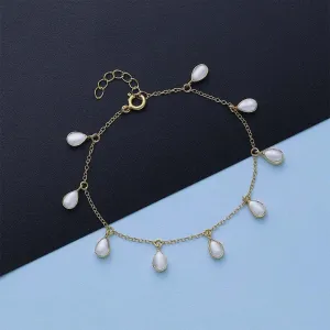 Pure Silver Bracelet - Gold Finish Pearl Drops