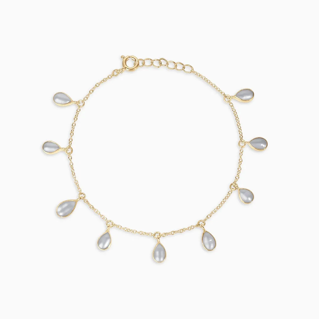 Pure Silver Bracelet - Gold Finish Pearl Drops