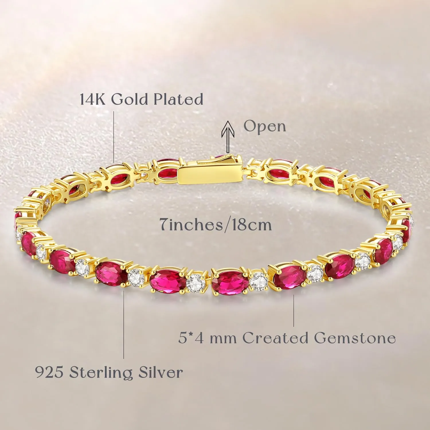 "Glamour Radiance" July Birthstone Fancy Cut Tennis Ruby Sterling Silver Bracelet