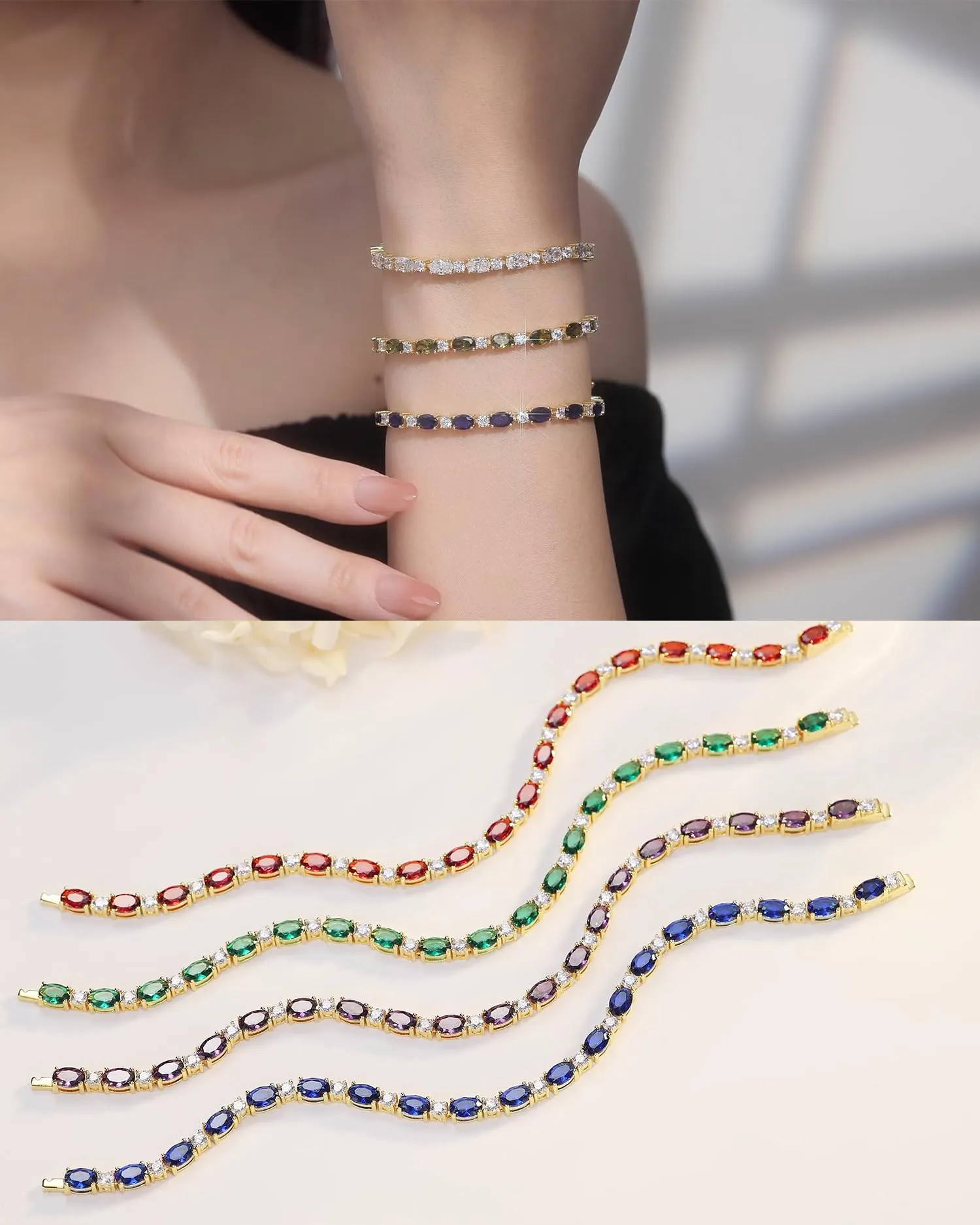 "Glamour Radiance" July Birthstone Fancy Cut Tennis Ruby Sterling Silver Bracelet