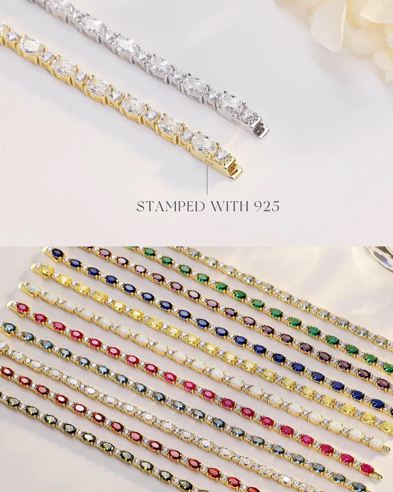 "Glamour Radiance" September Birthstone Fancy Cut Tennis Blue Sapphire Sterling Silver Bracelet