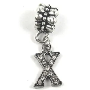 "X" Letter Dangle Charm Beads with Crystal for Snake Chain Charm Bracelet