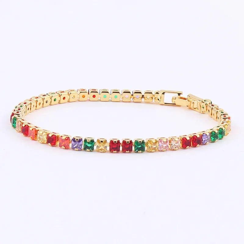 Rainbow Crystal Tennis Bracelets For Women Bracelet Set 18K Gold Silver Colorful Zirconia Femme Bridal Wedding Jewelry