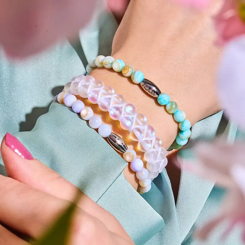 Rainbow White | Silver | Double Mermaid Glass Bracelet
