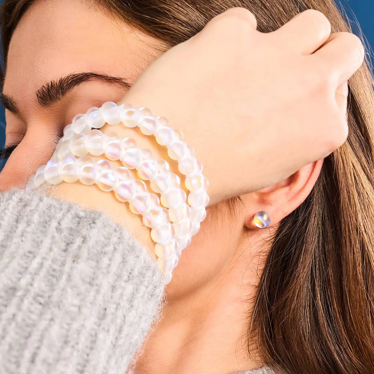 Rainbow White | Silver | Double Mermaid Glass Bracelet