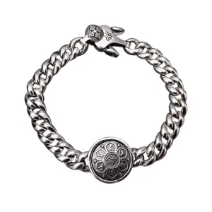 Real Solid 925 Sterling Silver Bracelet Cuban Link Chain Vajra Nine Palaces Eight Diagrams Jewelry