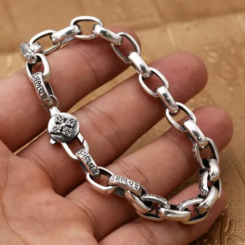 Real Solid 925 Sterling Silver Bracelet Oval Link Chain Lection Vajra Punk Jewelry 7.1" 7.9"