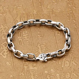 Real Solid 925 Sterling Silver Bracelet Oval Link Chain Lection Vajra Punk Jewelry 7.1" 7.9"