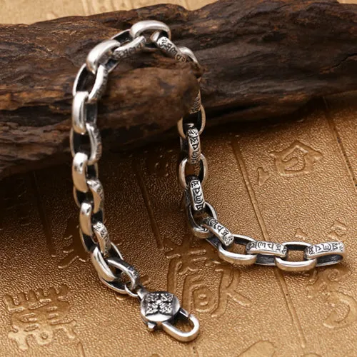 Real Solid 925 Sterling Silver Bracelet Oval Link Chain Lection Vajra Punk Jewelry 7.1" 7.9"
