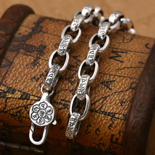 Real Solid 925 Sterling Silver Bracelet Oval Link Chain Lection Vajra Punk Jewelry 7.1" 7.9"