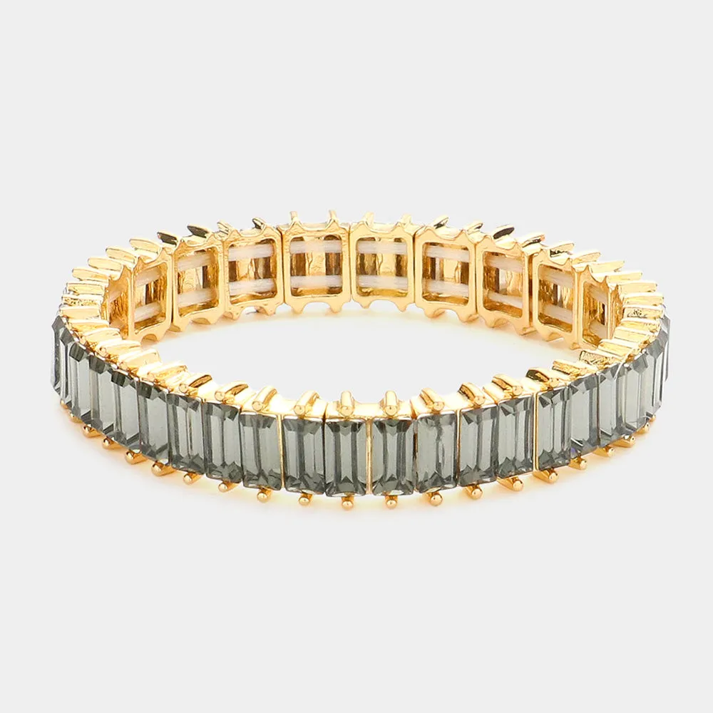 Rectangle Black Diamond Crystal Stone Stretch Pageant Bracelet | Evening Bracelet | 578099