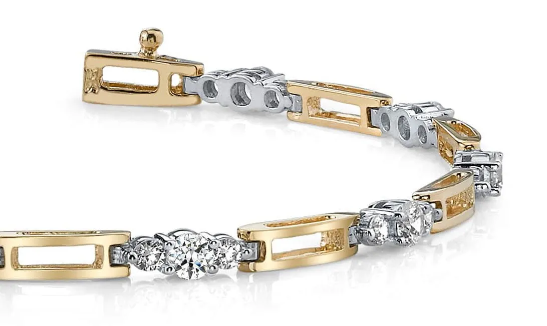 Rectangle Link Diamond Bracelet with 1.00 ct.(finished) 2.2mm, 3.2mm