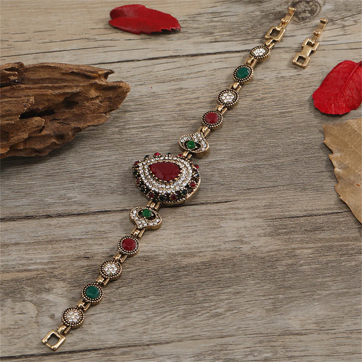 Red & Green Crystal Cubic Zirconia Teardrop Bracelet