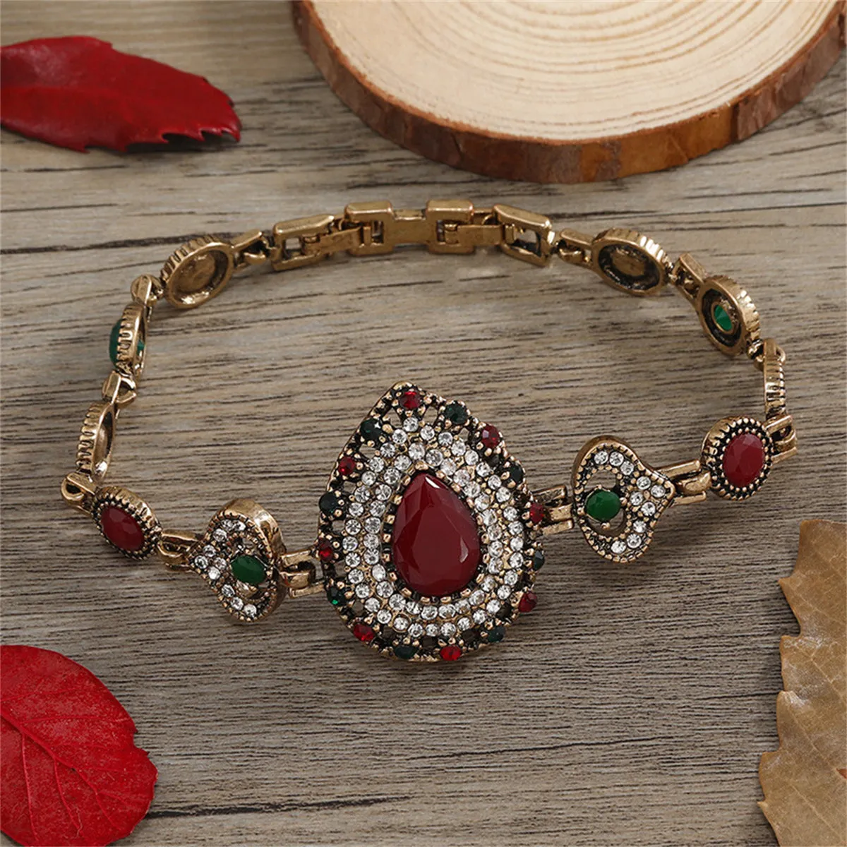 Red & Green Crystal Cubic Zirconia Teardrop Bracelet
