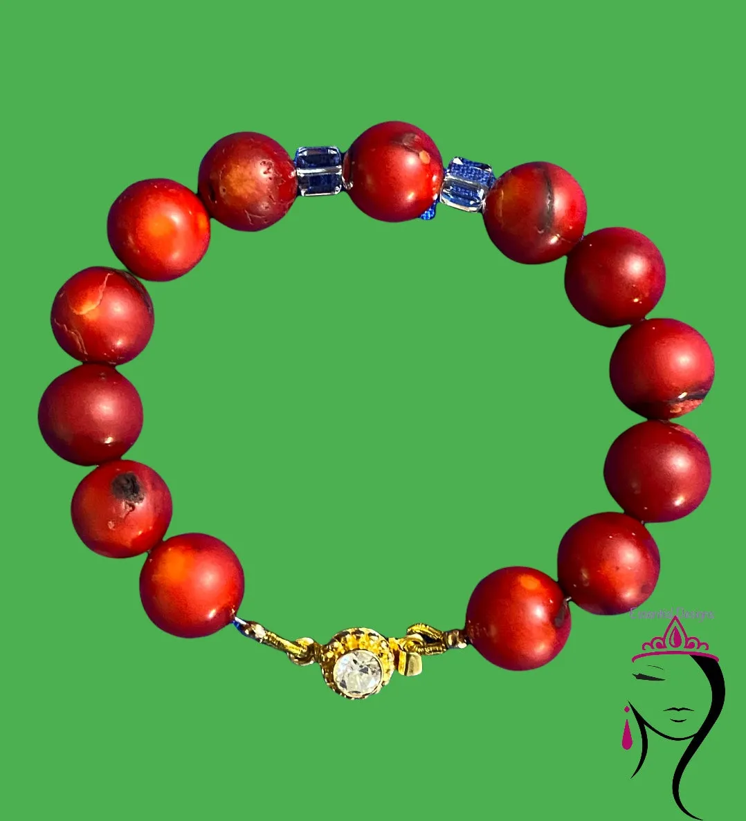 Red Coral Stone and Swarovski Crystal Bracelet, #18103