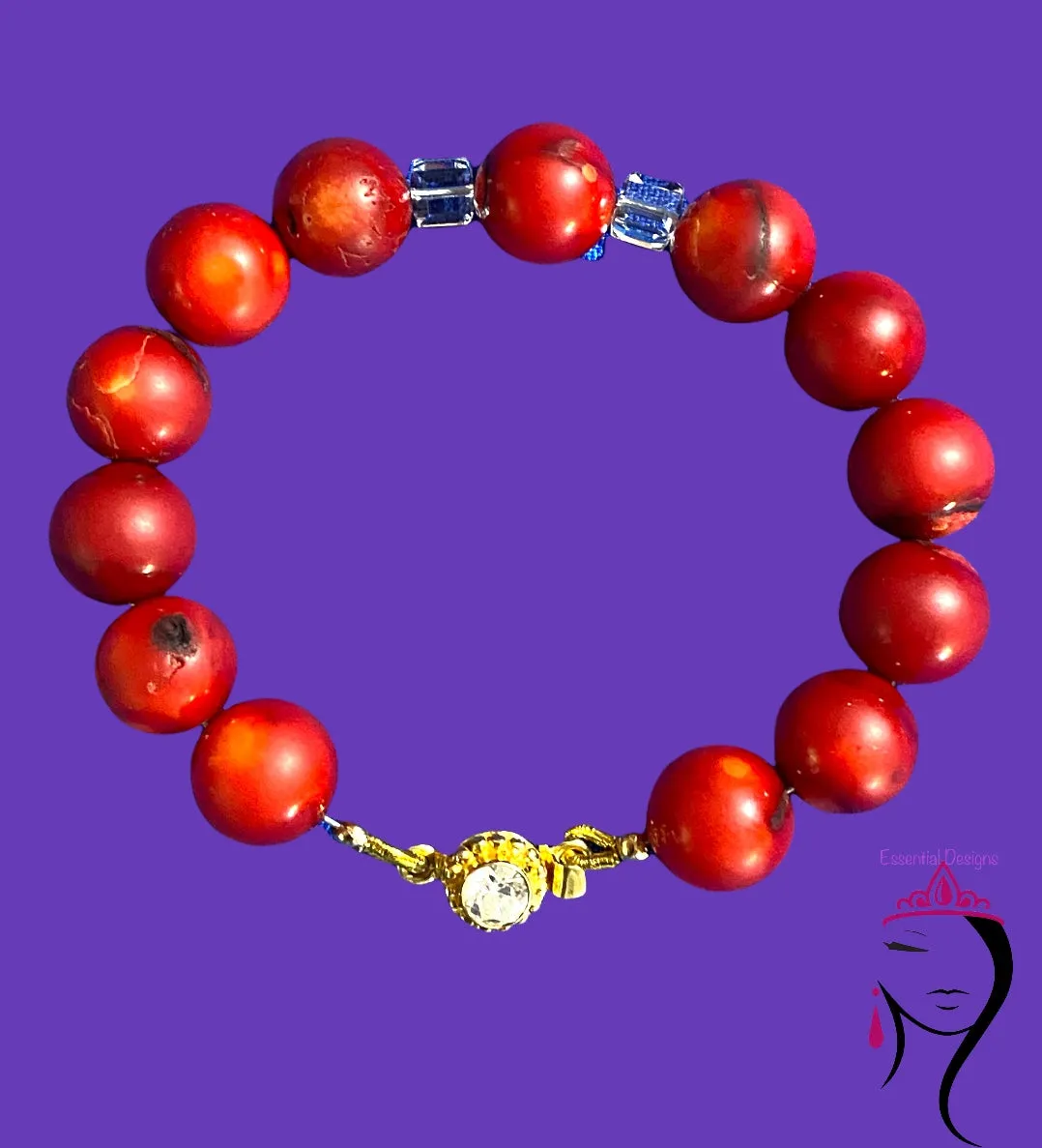 Red Coral Stone and Swarovski Crystal Bracelet, #18103