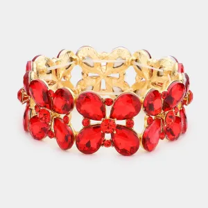 Red Crystal Teardrop Pageant Stretch Bracelet  | Evening Bracelet |  563695