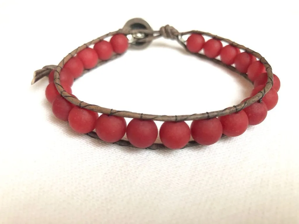 Red Jade Bracelet - Red Jade Jewelry - Red Jade Wrap Bracelet - Red Bracelet - Men's Bracelet - Women's Bracelet - Women's Jewelry