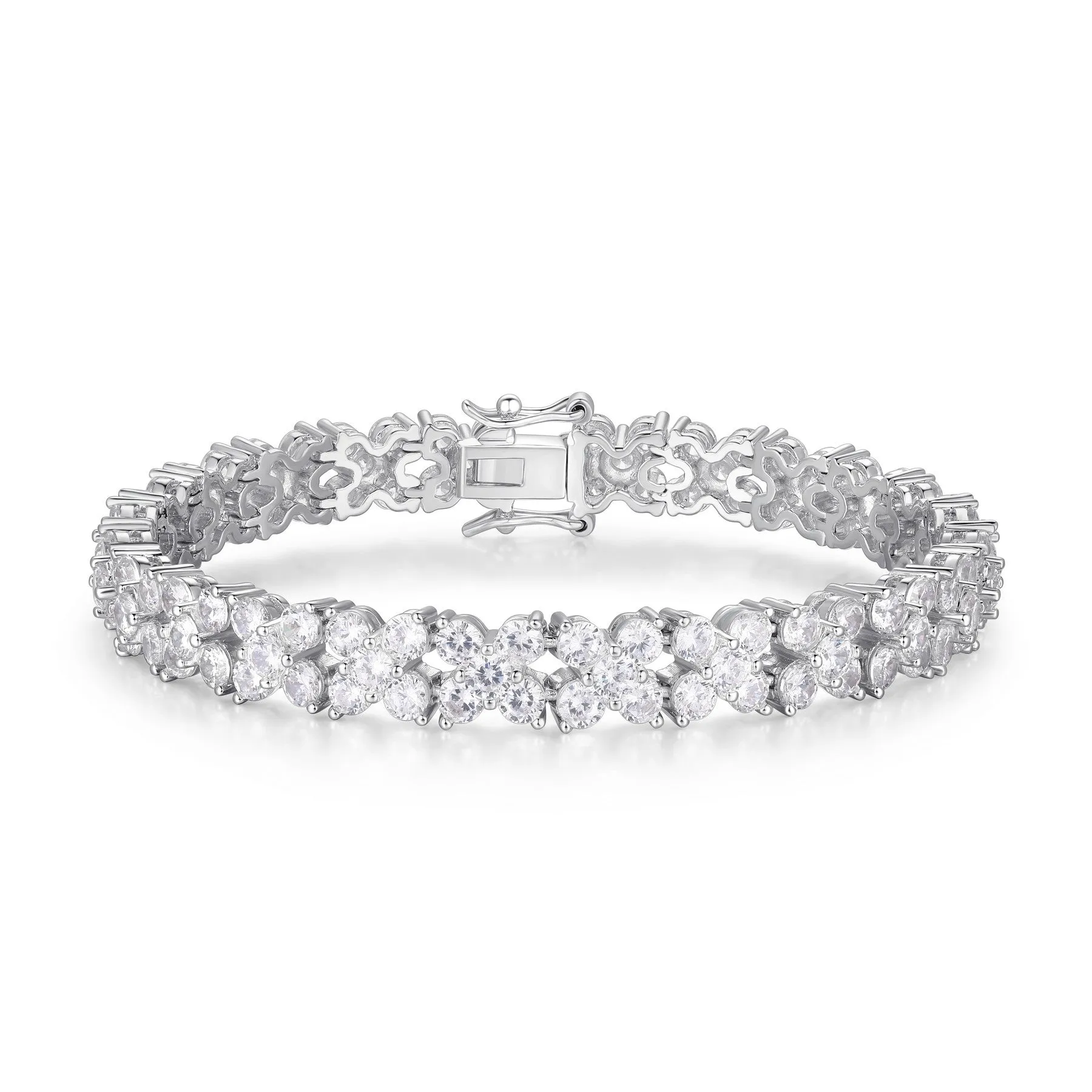 Reign Sterling Silver Rhodium Plated CZ Glamour Flower Bracelet