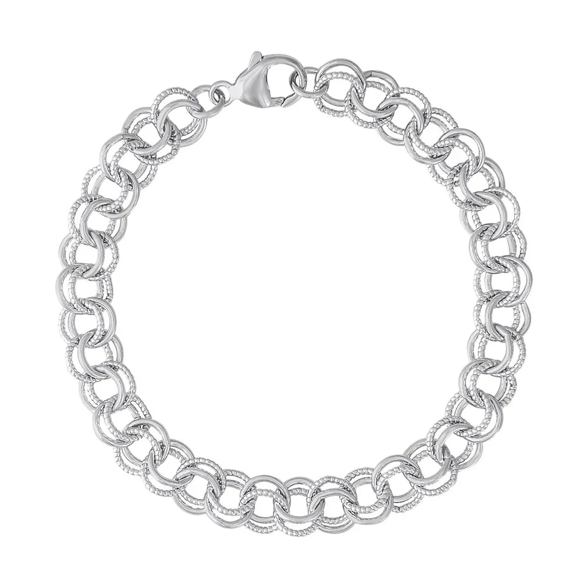 Rembrandt Charms Sterling Silver Rhodium or Gold Plated Twisted Double Link Charm Bracelet