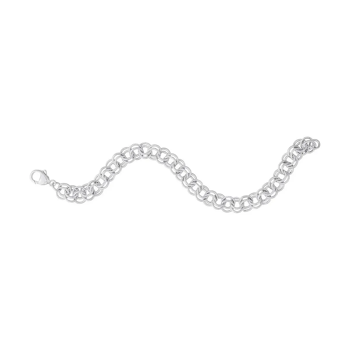 Rembrandt Charms Sterling Silver Rhodium or Gold Plated Twisted Double Link Charm Bracelet
