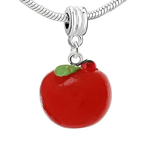 Resin Red Apple Dangle Charm Pendant For European Snake Chain Bracelet