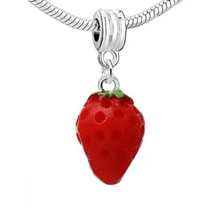 Resin Strawberry Red Fruit Dangle Charm Pendant for European Snake Chain Bracelet