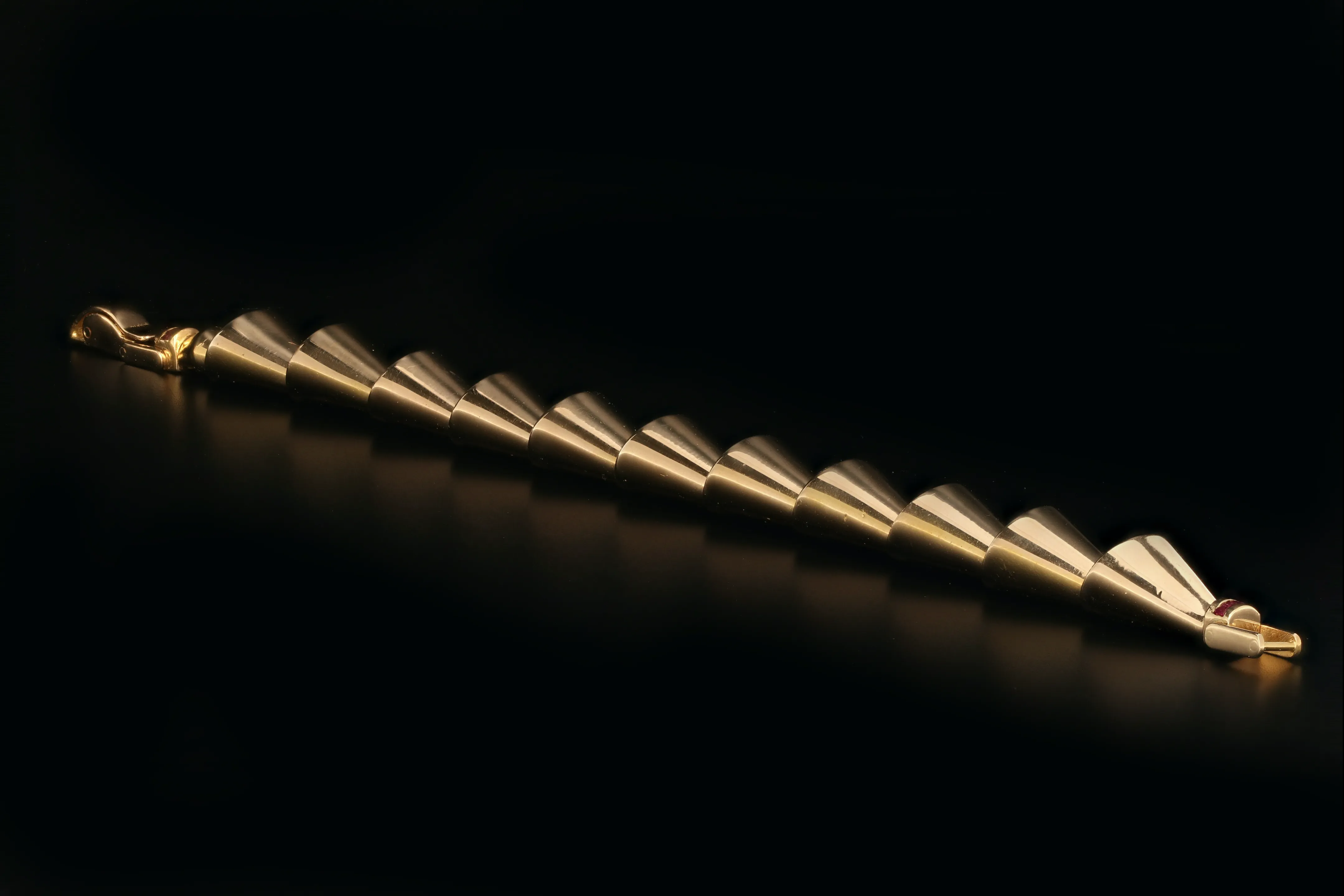 Retro 18K Rose Gold Diamond & Ruby Peek-a-Boo Bracelet c.1950's