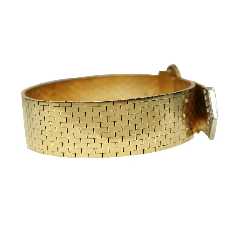 Retro Gold and Platinum Buckle Bracelet Rubies and Diamonds