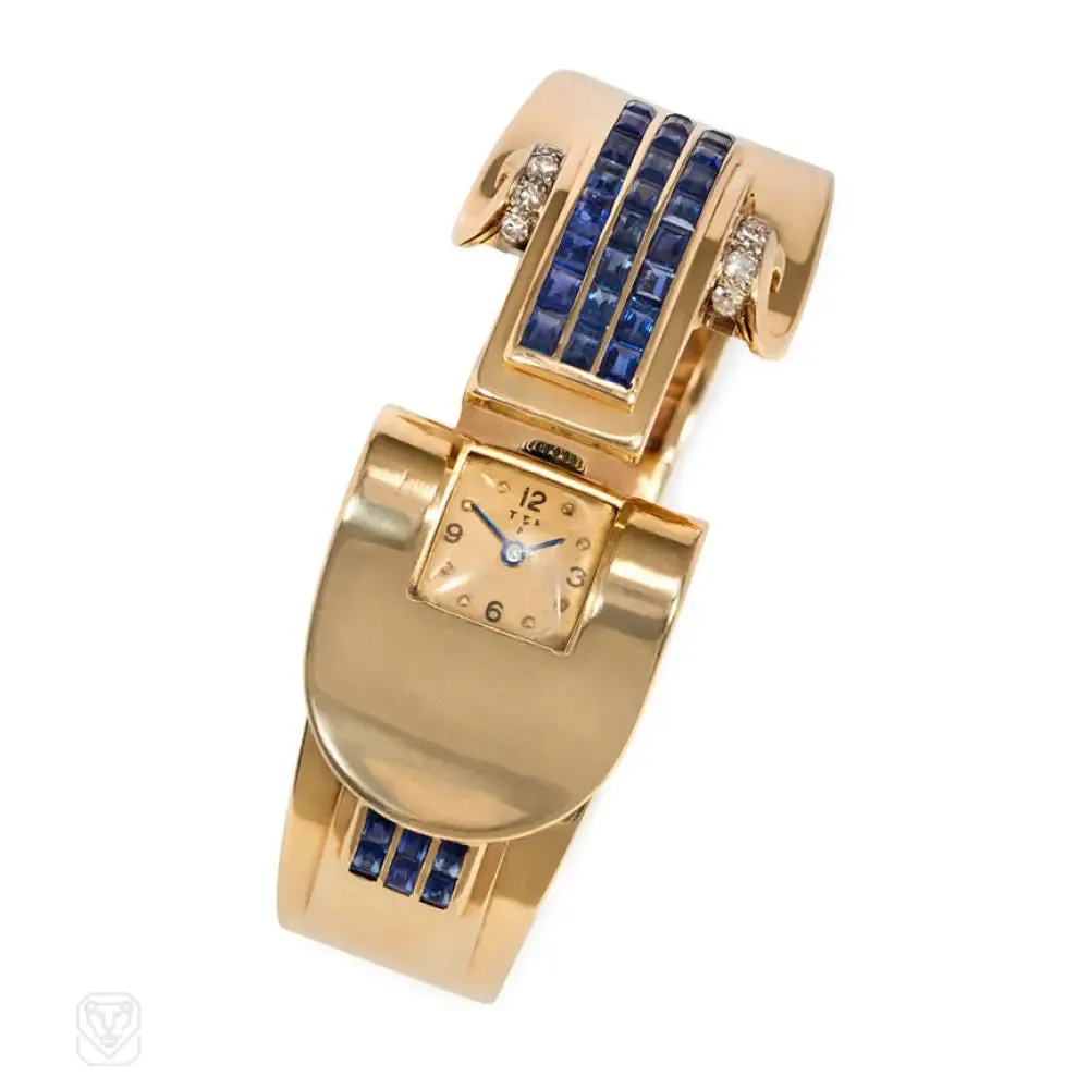 Retro sapphire covered watch. Trabert and Hoeffer Mauboussin