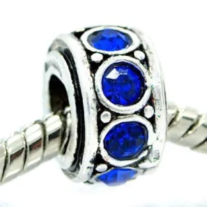 Rhinestone Birthstone Blue September Sapphire  Rhinestone Spacer European Bead Compatible for Most European Snake Chain Bracelet