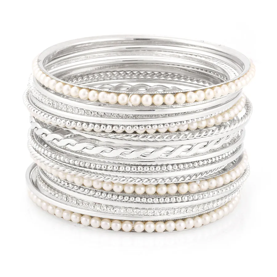 RHODIUM CRYSTAL PEARL SET OF 20 BANGLES #VB17261PLUS_S-CRY (OH9/R RH18)
