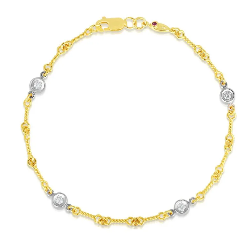 Roberto Coin 18k Yellow/White Four Station Dog Bone Bracelet