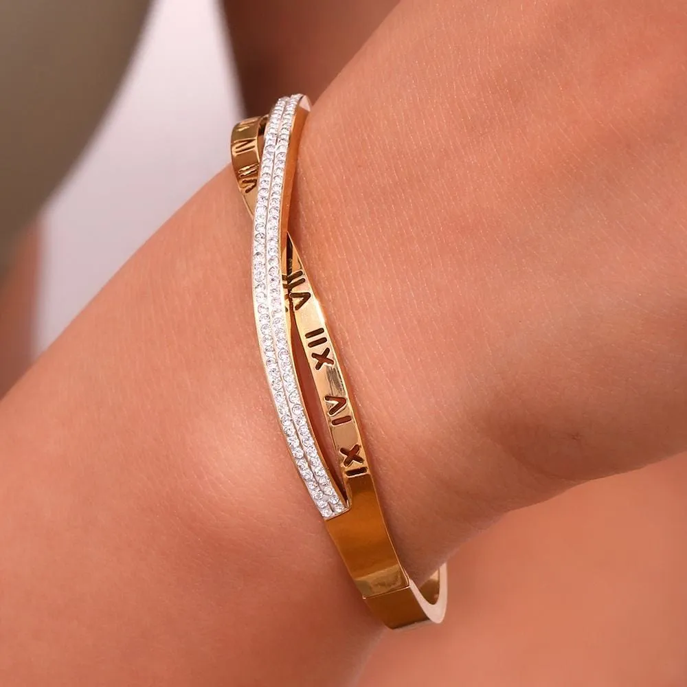 Roman Numeral Gold Bangles