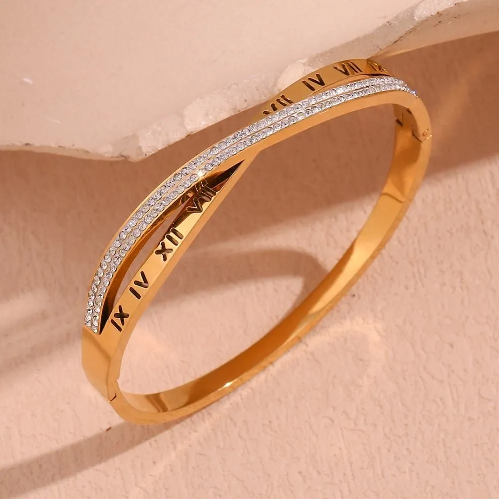 Roman Numeral Gold Bangles