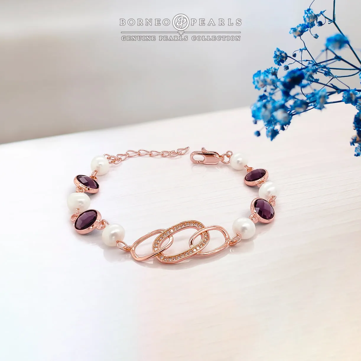 Rose Gold Pearl Charm Bracelet