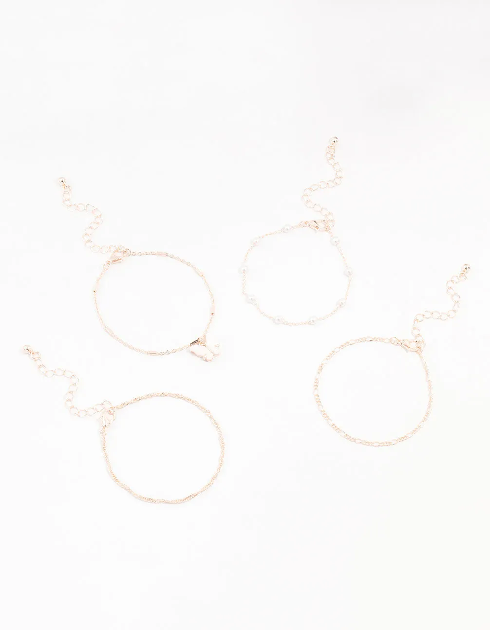 Rose Gold Stone Pearl Butterfly Bracelets 4-Pack