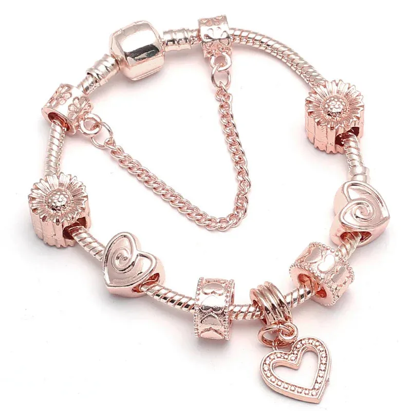 Rose golden butterfly Charm Bracelet With An crown Beads Fits Fine Bracelet Women Party
