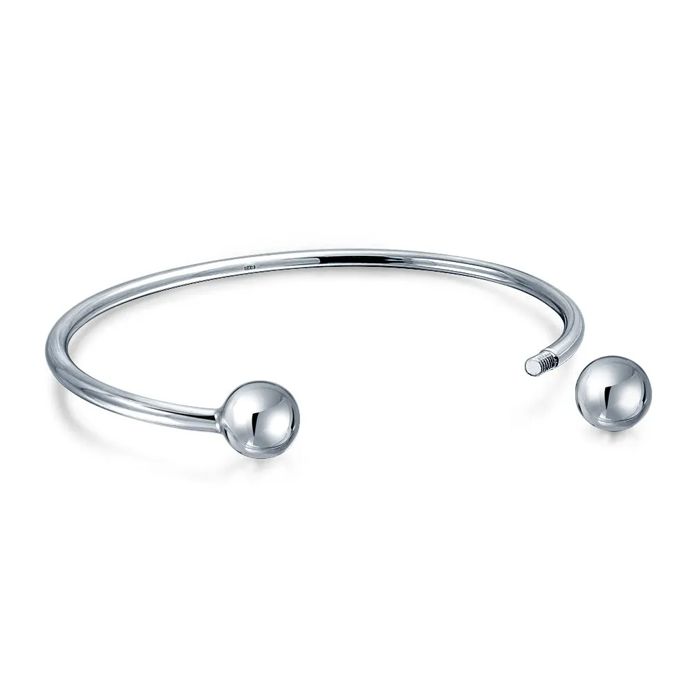 Round Ball Screw Tips Charm Bangle Bracelet for European Beads Silver Cuff