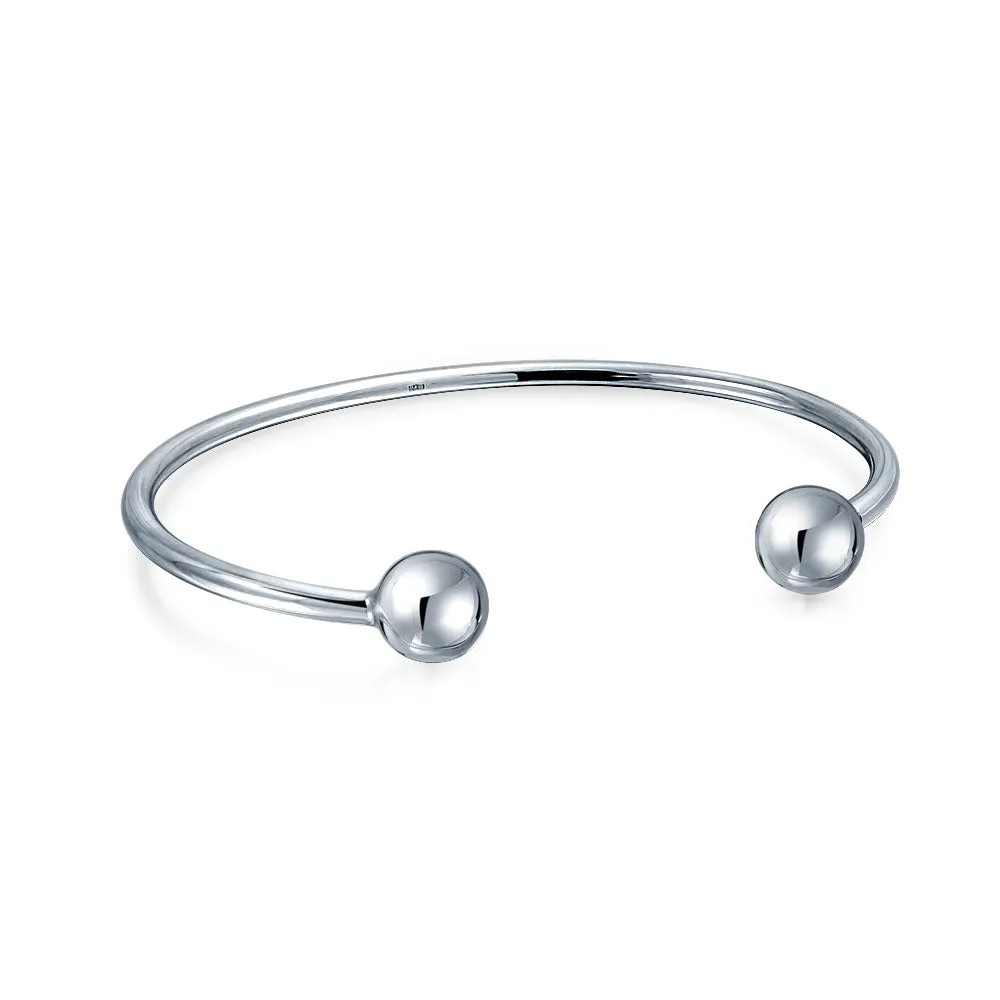 Round Ball Screw Tips Charm Bangle Bracelet for European Beads Silver Cuff