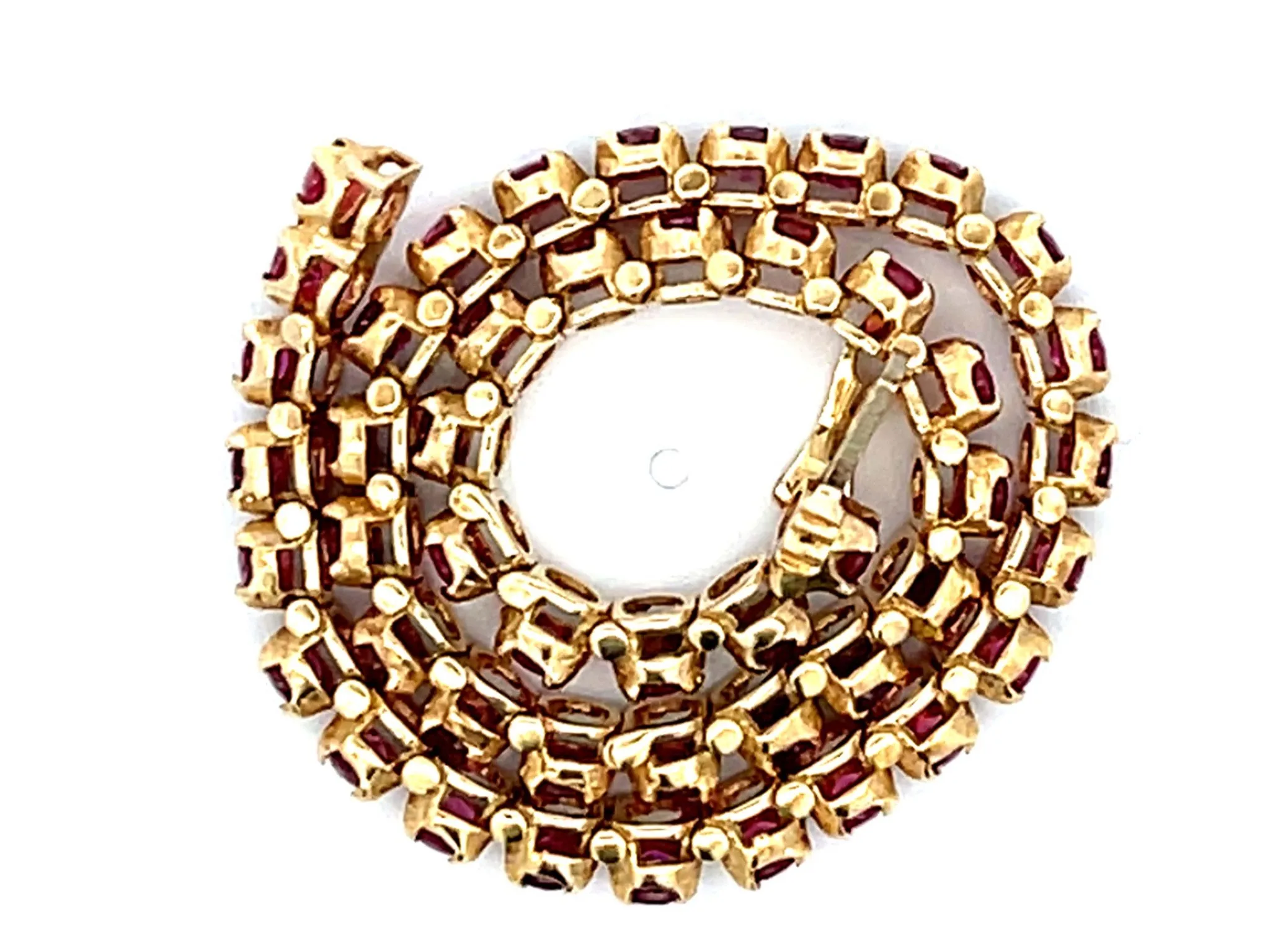 Round Red Ruby Tennis Bracelet in 14k Yellow Gold