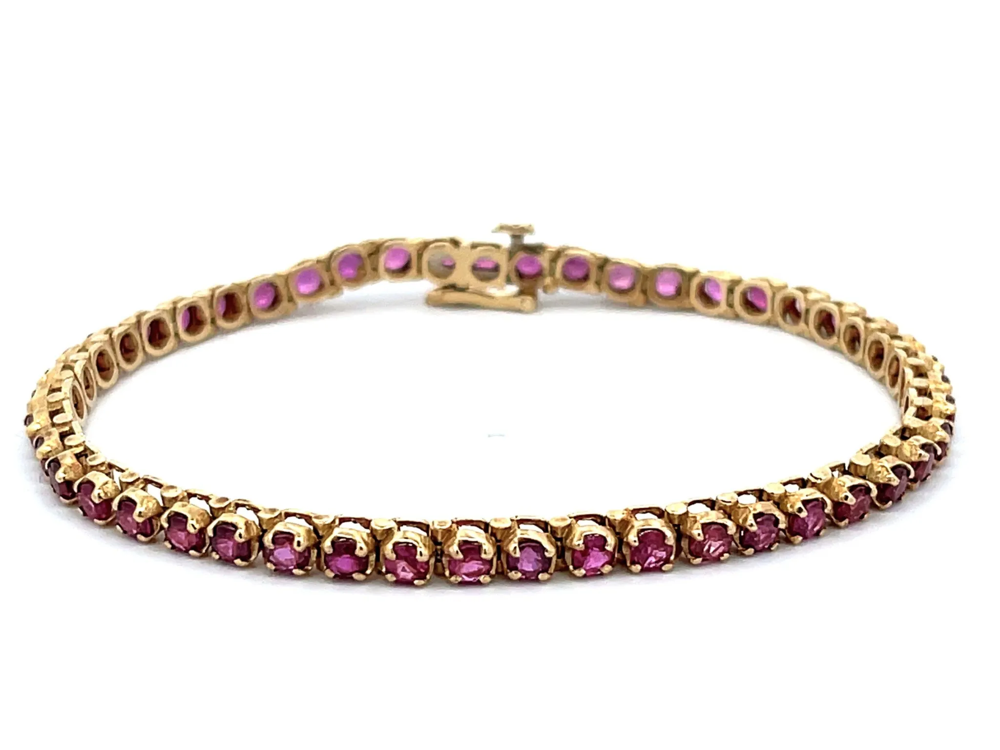 Round Red Ruby Tennis Bracelet in 14k Yellow Gold