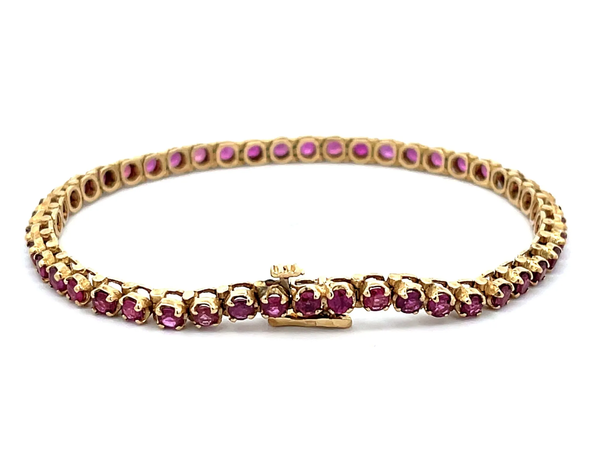 Round Red Ruby Tennis Bracelet in 14k Yellow Gold