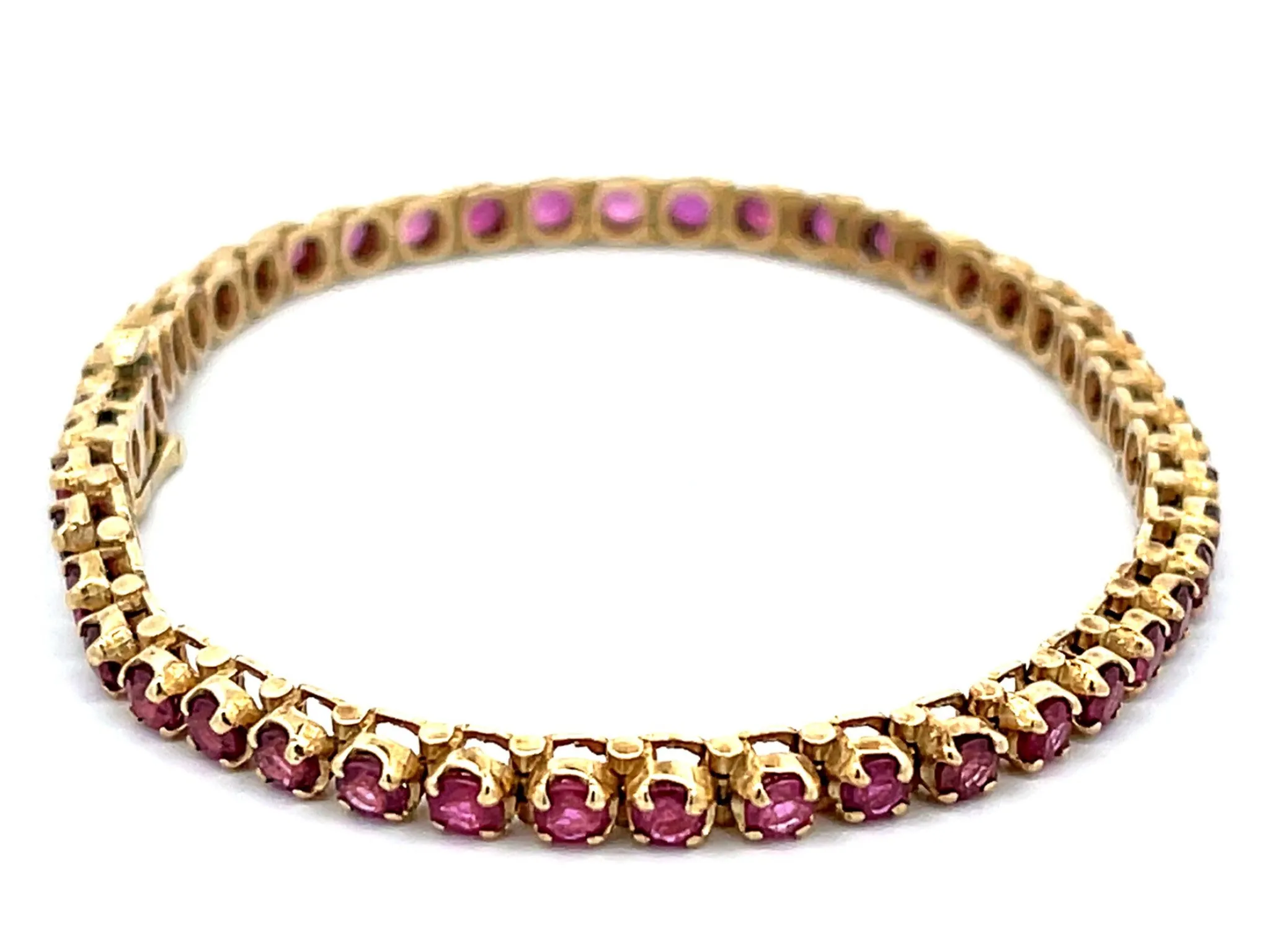 Round Red Ruby Tennis Bracelet in 14k Yellow Gold