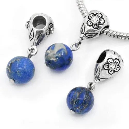 Royal Blue Dangle Ball with Rhinestones Bead Charm Spacer for Snake Chain Charm Bracelets