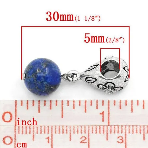 Royal Blue Dangle Ball with Rhinestones Bead Charm Spacer for Snake Chain Charm Bracelets